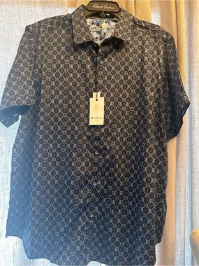 Robert Graham Navy and Light Blue Geometric Short-Sleeve Button-Up Shirt
